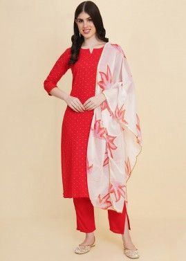 Readymade Red Foil Printed Pant Suit Set