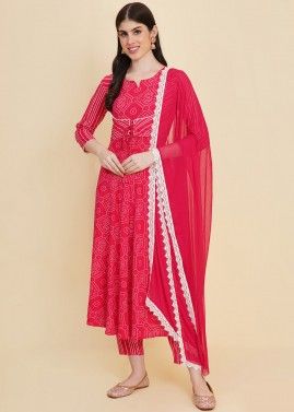 Pink Printed Readymade Cotton Anarkali Suit