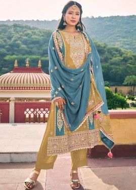Yellow Embroidered Readymade Palazzo Suit
