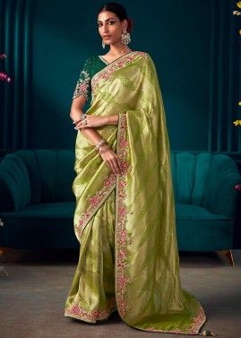 Green Art Silk Saree With Woven Work