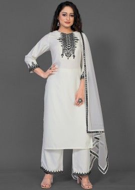Readymade Off White Embroidered Palazzo Suit Set