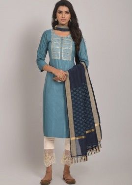 Readymade Sky Blue Embroidered Pant Suit Set