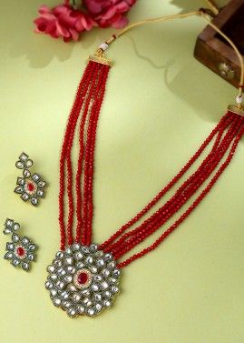Red Beads Work Necklace Set