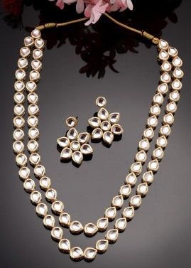 White Kundan Work Layered Necklace Set