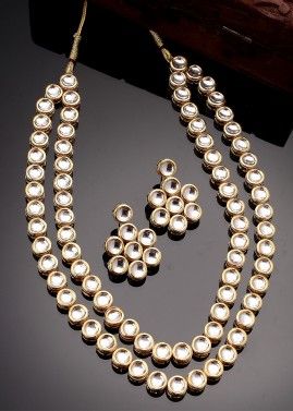White Kundan Studded Layered Necklace Set