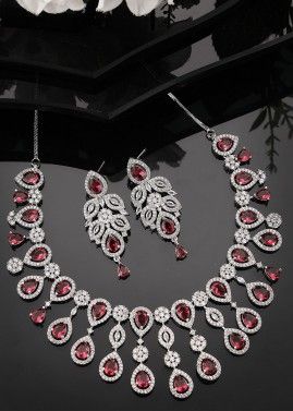 Maroon Stone Studded Necklace Set
