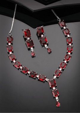 Maroon Stone Work Necklace Set