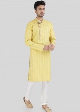 Yellow Embellished Kurta Pajama