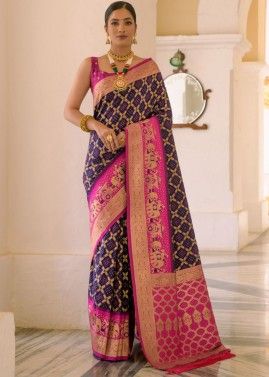 Purple Woven Saree In Banarasi Silk
