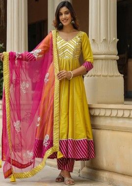 Yellow Gota Patti Work Anarkali Suit Set