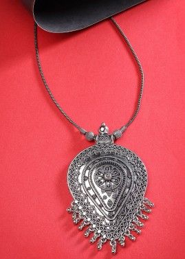 Silver Embossed Oxidised Necklace