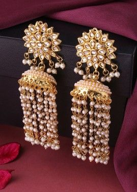 White Pearls Jhumka Earrings