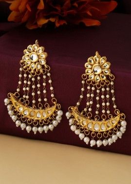 Golden Kundan Studded Dangler Earrings