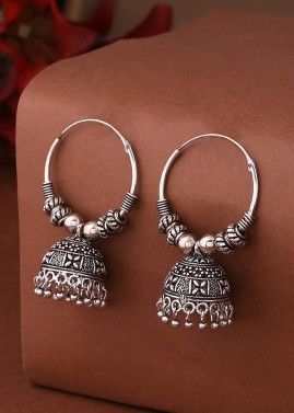Silver Embossed Jhumka Earrings