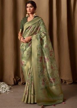 Green Woven Work Tissue Silk Saree