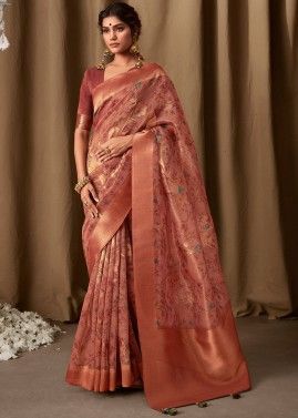 Brown Tissue Silk Saree In Woven Work