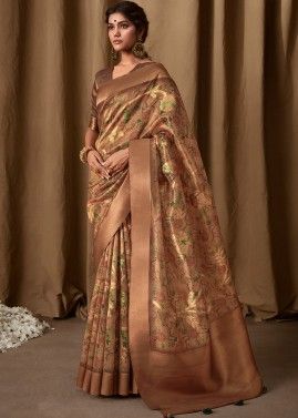 Brown Tissue Silk Saree In Woven Work