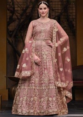 Muave Pink Embroidered Anarkali Suit Set