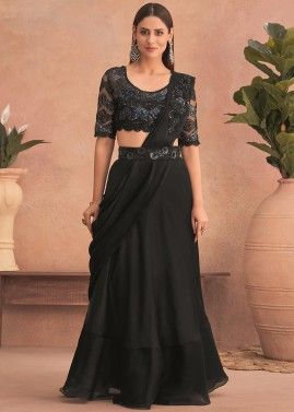 Black Embroidered Saree In Art Silk