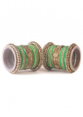 Green Stone Studded Bangle Set