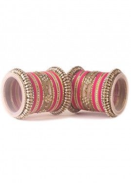 Pink Stone Studded Bangle Set