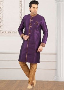 Purple Indowestern Sherwani And Pant Set