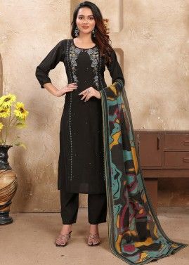 Black Embroidered Pant Suit Set