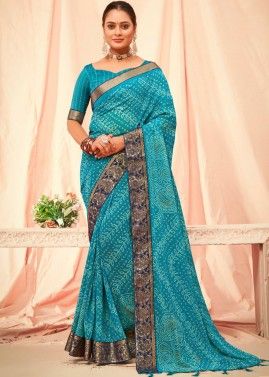 Blue Bandhej Printed Saree In Georgette