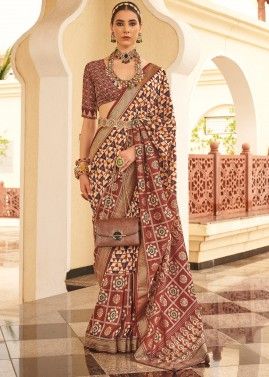 Brown Art Silk Saree In Printed Saree