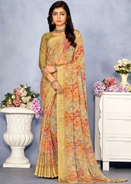 Multicolored Saree In Floral Print