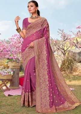 Pink Embroidered Georgette Saree & Blouse