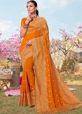 Yellow Georgette Embroidered Bridal Saree