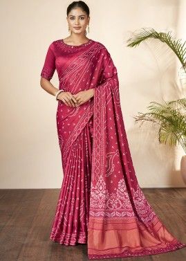 Pink Bandhej Printed Saree In Art Silk