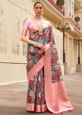Multicolor Silk Saree In Floral Print