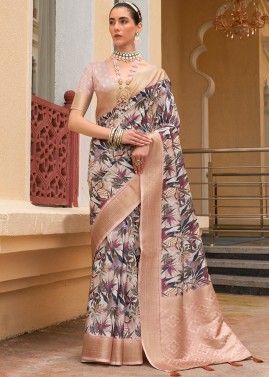 Multicolor Silk Saree In Floral Print
