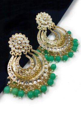 Green Kundan Studded Alloy Based Earring
