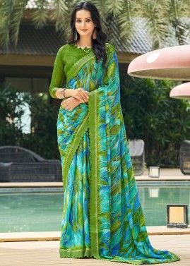 Multicolored Abstract Print Saree & Blouse