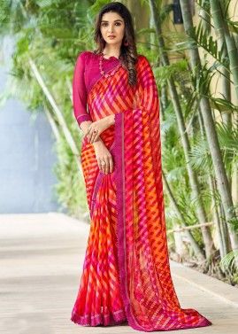 Multicolor Chiffon Saree In Checks Print