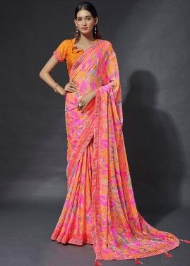 Multicolor Crape Silk Saree In Digital Print