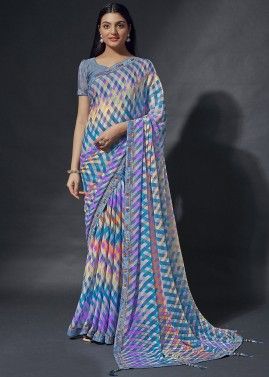 Multicolor Crape Silk Saree In Digital Print