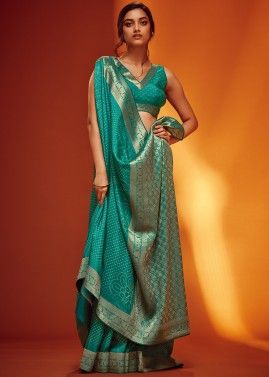 Blue Zari Woven Saree In Art Pashmina Silk