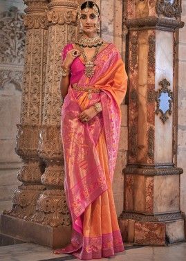 Orange Zari Woven Jacquard Silk Saree