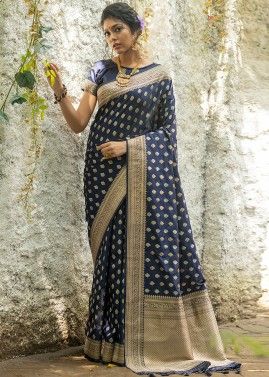 Black Banarasi Silk Saree In Woven Work