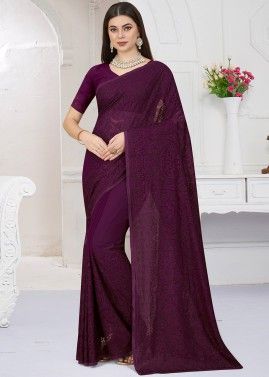 Purple Embroidered Georgette Saree With Blouse