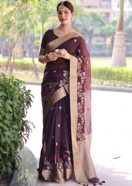 Brown Cotton Silk Woven Saree