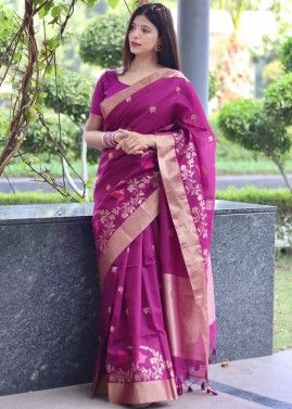 Pink Cotton Silk Woven Saree