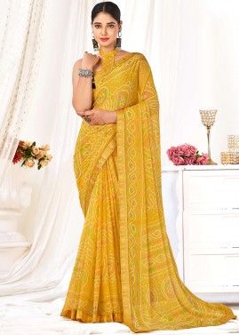 Yellow Bandhej Printed Saree In Chiffon