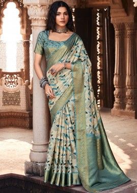 Multicolor Handloom Silk Saree In Print