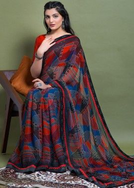 Multicolor Printed Saree In Crape