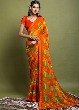 Multicolor Printed Saree In Crape